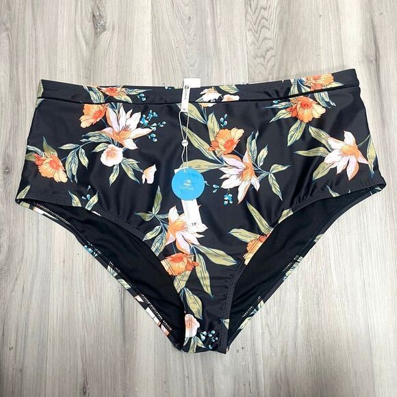 Cupshe Bikini Bottoms Women’s 3X Black and Orange Floral Print Swim NWT - Picture 1 of 4